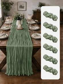2pcs Sage Green Cheesecloth Semi-Sheer Gauze Table Runner, 120 Inch Bohemian Style Gauze Tablecloth, Suitable For Wedding, Party, Baby Shower, Birthday And Other Occasions Home Decor - Green - View 15