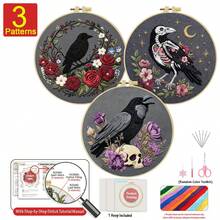 1/3pcs Embroidery Kit 15x15cm/5.9x5.9in - 20x20cm/7.9in Handmade DIY Cross Stitch Set, Gothic Dark Bird Pattern, Suitable For Adult Beginners, Includes Fabric, Instructions, Embroidery Hoop, Needle And Thread, Exquisite Gift, Home/Office Decor - Gothic Crow Design - View 21