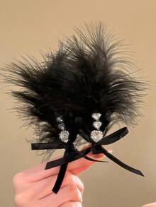 2pcs Women's Bow-Shaped Rhinestone Feather Hair Clips, New Style Side Hair Clips , Hair Accessories, Headwear - Multicolor - View 11