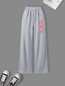 Fashion Street Academy Style Girls Bow & Number Print Hoodie Sweatshirt With Printed Loose Long Pants, 2-Piece Set For Autumn/Winter - Hot Pink - View 7