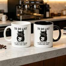 1pc 11oz Funny Black Cat To Do List Ceramic Coffee Mug, Humorous Sarcastic Quote Two‑Tone Cup, Dishwasher Reusable Drinkware, Office Daily Tea Cup, Novelty Gag Gift For Cat Lovers Coworkers Friends - Multicolor - View 6
