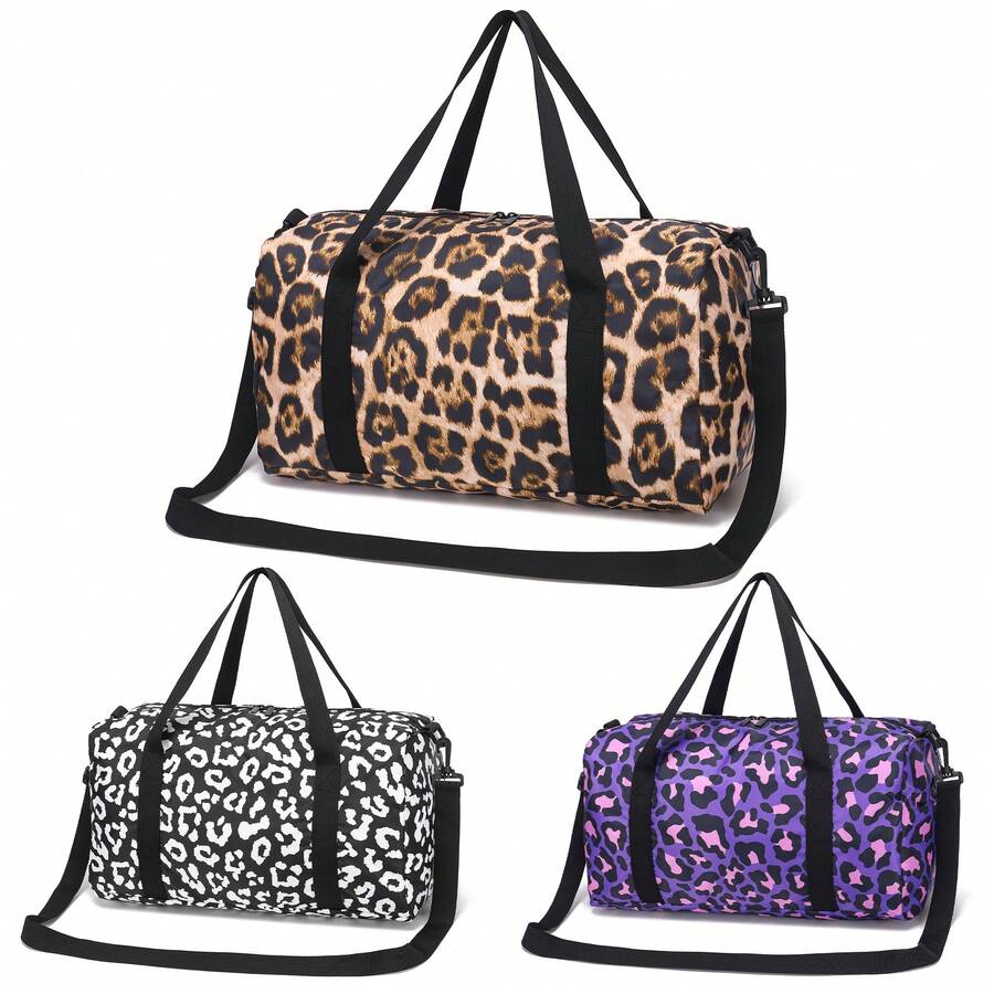 Leopard Print Versatile Travel Duffel Bag - Large Capacity, Foldable Sports & Training Shoulder Bag