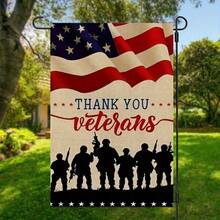 2D Flat, 1pc Patriotic Military Tribute Garden Flag, Printed With American Flag And "Thank You Veterans" Design, Suitable For Home, Garden And Holiday Decoration, Holiday Garden Decor | Patriotic, Outdoor Decor, Patriotic Homeowner, Flag Only, Polyester Material, 12*18 Inches, Single-Sided Printing - A - View 4