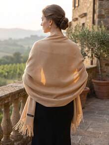 1PC Women's Casual Solid Color Cashmere Christmas Holiday Party Shawl, Fashion Campus Style Scarf, Suitable For Autumn/Winter Outdoor Wear With Coat - Apricot - View 2