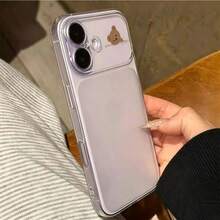 1pc Cartoon Tilted Bear Cute Pattern Large Window New Transparent Full Coverage Anti-Fall TPU Minimalist Phone Case Anti-Fingerprint Protective Cover Suitable For IPhone 11 12 13 14 15 16 17 Pro Max/Plus - Clear - View 2