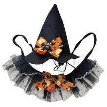 1 Set Halloween Pet Bandana Hat Set, With Bell Collar Triangular Scarf, Suitable For Cats And Dogs, Cute Witch Hat And Drooling Scarf, Adjustable Neck Decor, Holiday Party Photo Props, Pet Clothing Accessories, Cat And Dog Supplies, Pet Supplies - Multicolor - View 10