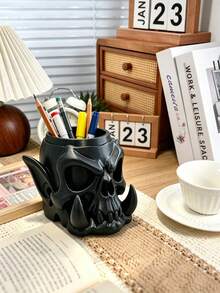 2pcs Personalized Fanged Skull Desktop Pen Holder 3D Printed Creative Decor Office Desk Stationery Storage Container - View 4