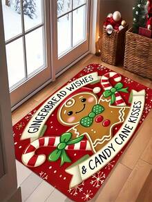 1pc Christmas Candy Man And Candy Cane Pattern Welcome Doormat, Machine Washable, Faux Cashmere Material, Suitable For Bathroom, Living Room, Bedroom, Kitchen, Office, Home Decor, Christmas Holiday Party Decoration - A - View 5