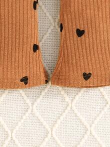 3pcs/Set Baby Girl Heart Pattern Flared Leggings, 3-Color Combination, Knitted Blend Baby Girl Clothing Suitable For Spring, Summer, Autumn And Winter - Khaki - View 8