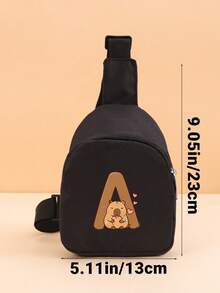 1PC Toddler Capybara A-Z Letter Print Chest Bag, Adjustable Shoulder Strap Zipper One Shoulder Crossbody Bag, Lightweight Cute Mini Bag, Suitable For Daily Outdoor Travel, Can Be Used As A Gift - Black - View 3