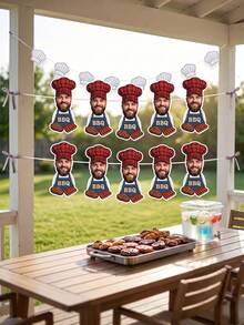 8/12/16pcs Custom BBQ Chef Photo And Text Banner,Personalized Funny Grill Master Apron Flag For Backyard Barbecue Party Men Birthday Dad Theme Party Decor Supplies - Multicolor - View 4