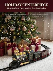 Vintage Train Track Set With Electric Lights And Music, Classic Railway Toy Train DIY Assembly Locomotive Model, Interactive Educational Toy For Kids, Boys And Girls, Party Game, Suitable For Christmas, Halloween, Holiday Tree Decoration, Back To School, Vacation, Birthday Gift - Multicolor - View 11