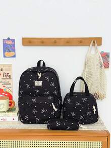 3-Piece Set - Girls' School Style Bow Pattern Backpack Combination, Large Capacity Nylon School Daily Bag, Campus Backpack, Matching Lunch Bag And Pencil Case, Multi-Layer Storage Casual Backpack Set, Travel Backpack Set, Suitable For Girls, Students, Children, Ideal For Back To School, Daily Commute, Shopping, Short Trips And Outdoor Leisure Travel - 2327 - View 14