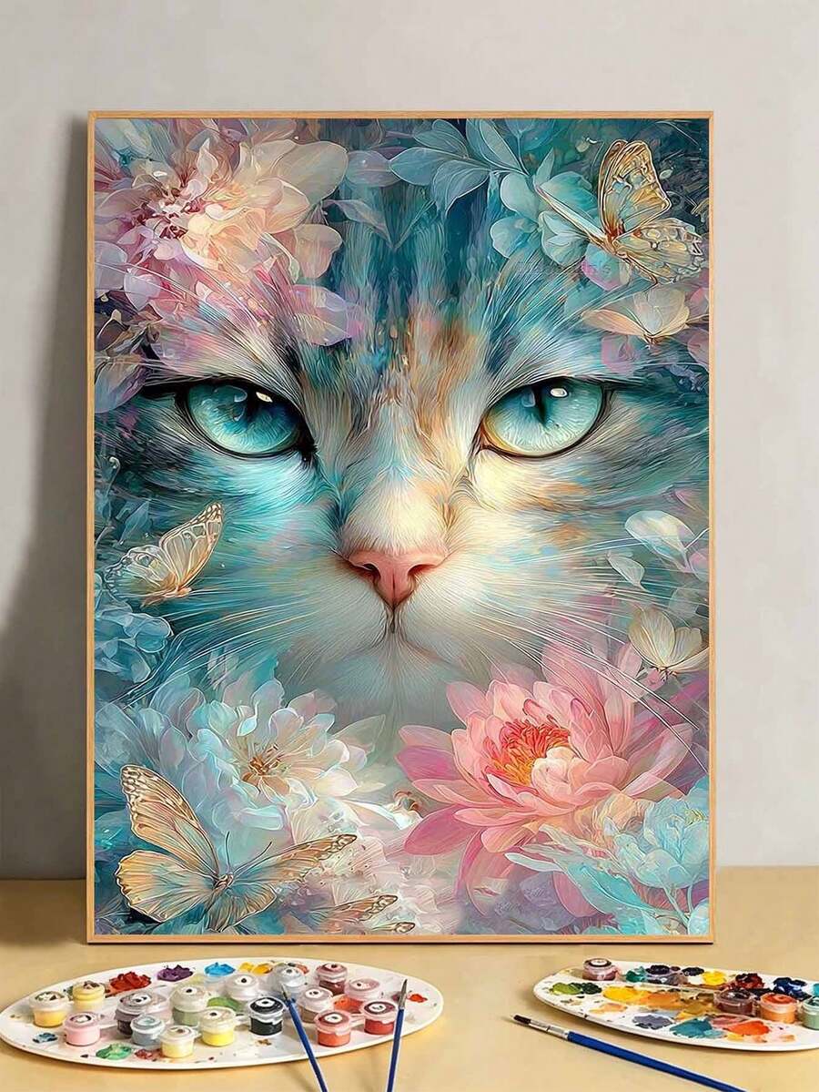 DIY Dreamy Cat With Flowers Butterflies (Frameless 8x12 / 16x20 Inches) Paint By Numbers Kit(Acrylic) Arts & Crafts For Adult Beginners, Home Wall Decor, And Holiday Gifts For Relaxation - Sets - View 1