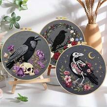 1/3pcs Embroidery Kit 15x15cm/5.9x5.9in - 20x20cm/7.9in Handmade DIY Cross Stitch Set, Gothic Dark Bird Pattern, Suitable For Adult Beginners, Includes Fabric, Instructions, Embroidery Hoop, Needle And Thread, Exquisite Gift, Home/Office Decor - Gothic Crow Design - View 7