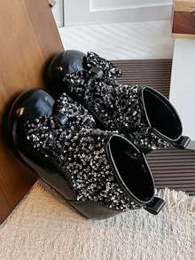 Girls' Silver Sequin Ankle Boots Princess Boots - Black - View 5