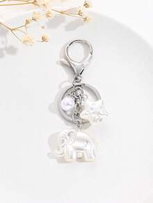 1pc Elegant Faux Pearl Heart Star Elephant Keychain, Bag, Earphone Case, Phone Case Accessory, Creative Gift - Multicolor - View 12