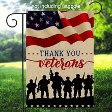 2D Flat, 1pc Patriotic Military Tribute Garden Flag, Printed With American Flag And "Thank You Veterans" Design, Suitable For Home, Garden And Holiday Decoration, Holiday Garden Decor | Patriotic, Outdoor Decor, Patriotic Homeowner, Flag Only, Polyester Material, 12*18 Inches, Single-Sided Printing - A - View 6