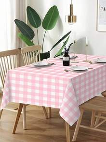 Pink Plaid Rectangular Tablecloth, Pink And White Checkered, Suitable For Parties, Outdoor Picnics, Birthdays, Weddings - Pink Plaid - View 2