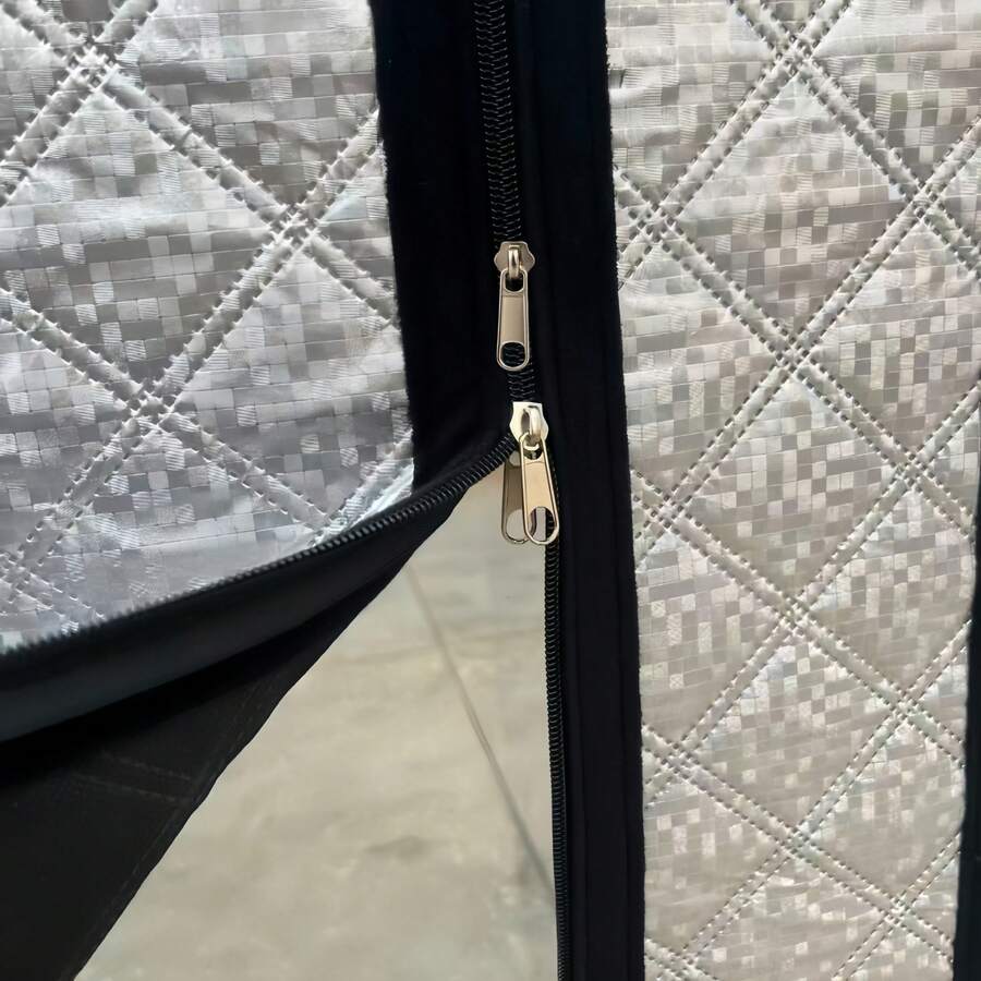 Zippered Thickened Aluminum Foil Insulated Window Curtains, Winter Window Windproof Cold-Proof Sealing Insulation, Can Open Window Directly, Customizable - Silver Curtain With Black Trim, Right-opening Zipper - View 1