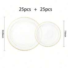 50/25/1pc Transparent Hammered Texture Double Gold Rim Plates, Transparent Bottom With Gold Rim, Elegant Dessert Plate, Pasta Plate, Pizza Plate, Cake Plate, Salad Plate, 7.5 Inch/10.25 Inch Size, Reusable And Easy To Clean, Suitable For Outdoor, Party, Birthday, Wedding And Holiday Gatherings - Transparent Gold Edge - View 16