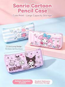 Sanrio Cartoon Pencil Case | Multi-IP Cute Print | Durable PU Fabric | Smooth Zipper | Large Capacity | Student Stationery Storage | Portable Makeup Bag | Perfect Gift - Multi-color - View 3