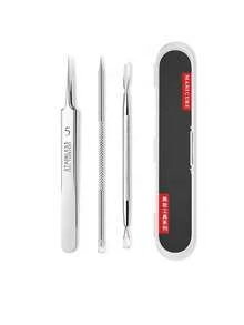 3pcs Precision Sharp Tweezers Set, Stainless Steel Comfort Grip, Ideal For Blackheads, Fine Facial Hairs, Splinters & Ingrown Hairs, Long Needle Design, Rust Resistant & Durable, Daily Facial Care Kit With Storage Case - Silver - View 6
