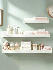 1/2pcs No-Drill Wall Mounted Storage Shelf, Nursery Room Wall Storage Rack, Wall Shelf - White - View 4