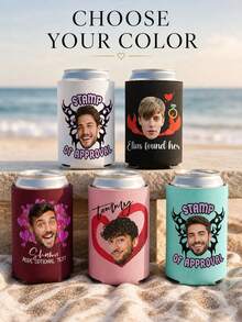 Personalized Funny Face Can Cooler, Add Custom Face Photo And Text, Lightweight Drink Sleeve With Playful Designs For Bachelorette And Wedding Parties, Creative Souvenir Favors To Bring Fun For Your Bridal Crew Gathering. - Multicolor - View 7