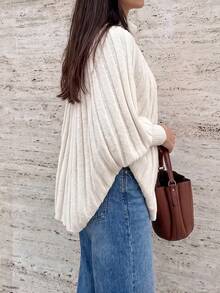 Unadoll Women's White Ribbed Knit Shawl Cardigan, Elegant Stand Collar Cape Coat, Suitable For Back To School And Daily Wear - White - View 4