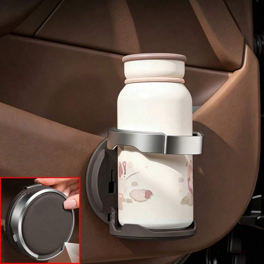 Universal Foldable Car Cup Holder For Door & Seat Back, Clip-On Drink Bottle Holder, Multifunctional Interior Storage Organizer For Water Bottle, Coffee Cup & Phone, Auto Accessories Car Acessesories Travel Essentials - Black - View 1