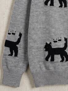 JIANHU Cute Cat Pattern Knitted Cardigan, Autumn/Winter Essential | Soft & Comfortable, Button Detail Design | Perfect Holiday Gift - Grey - View 9