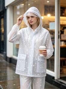 Ethereal Snowflake Polka Dot Transparent Split Raincoat, Lightweight Soft And Breathable, Non-Stuffy, Transparent Texture With Built-In Atmosphere! Suitable For Daily Commute, Short Trips, Grocery Shopping And Walking, Say Goodbye To Heavy And Dull Raincoats, Take Beautiful Photos On Rainy Days, Waterproof And Durable, Unisex! - Unisex - View 5