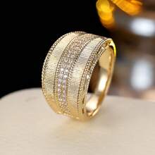 1pc Wide Band Double Layer Design Cubic Zirconia Women's Ring - Multicolor - View 16