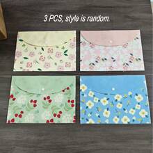 3PCS Floral A4 Document Bags - Random Style - Transparent PVC Snap Button Folders, Creative Storage For Students And Office, Pastel Floral Pattern - A - View 13