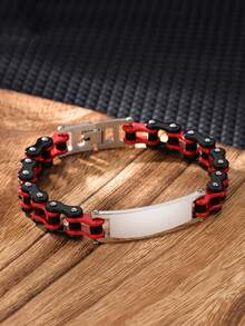 1pc Men's Stainless Steel Motorcycle Style Bracelet, Bicycle Chain ID Bar Design, Daily Wear, Birthday Gift For Father, Husband - Multicolor - View 1
