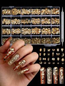 Champagne Rhinestone Nail Art Decoration Set, Flat-Back Irregular Rhinestone Nail Charms - Champagne - View 5