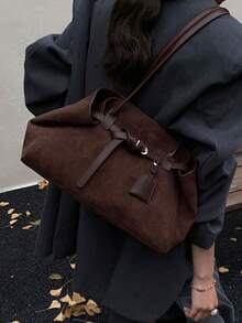 NicekeeElegant And High-End Large Capacity Tote Bag, Decorated With Buckle Straps, Suitable For Commuting, Traveling, Shopping, And Outdoor Activities - Coffee - View 3
