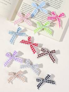 20pcs Girls Colorful Bow Plaid Lace Hair Clips Duck Mouth Hair Accessories Ribbon Cute Korean Princess Style All-Match Versatile Non-Damaging Hair Clips For Daily Use - Multicolor - View 2