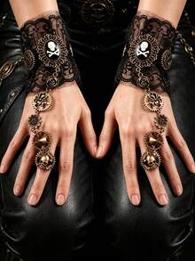 1pc Women's Vintage Pirate Steampunk Gear Lace Skull Mechanical Ring Bracelet (Random Style), Halloween - Multicolor - View 9
