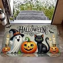 1pc Halloween Pumpkin Cat Design Doormat, Welcome Mat, Polyester Fiber Area Rug Suitable For Laundry Room And Kitchen, Room Decor, Guest Room Decor - E - View 4