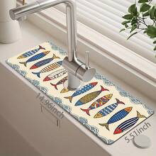 1pc Sink Faucet Absorbent Mat, Fish Pattern Drainage Pad, Suitable For Kitchen, Bathroom Sink, Countertop, Drainage Mat, Diatomaceous Earth Material, Trimmable, Quick Drying Mat - Multicolor - View 11