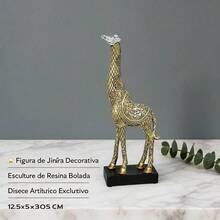 Decorative Resin Giraffe Figurine With Ornamental Details And Black Base, Elegant Sculpture For Living Room Or Bedroom Interior Decor, Dimensions 12.5x5x30.5 Cm - 1PC - View 7