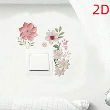 1 pieza 15*20cm (5.9 pulgadas*7.87 pulgadas) Pegatina de pared de enchufe floral de lujo 2D, marco de interruptor de sala de estar y dormitorio con diseño minimalista de flor y hoja, papel autoadhesivo (puede haber una ligera diferencia de color debido a la iluminación diferente) - Multicolor - Ver 3