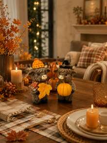 1pc Halloween Maple Leaf Pumpkin Highland Cow Home & Garden Decor, Farmhouse Style Tabletop Entryway Gift, Suitable For Christmas And Autumn Seasonal Collection Ornament - Multi-color - View 5