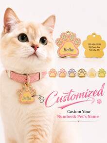 Custom Engraved Pet Name Tags, Personalized Pet Labels, Personalized Dog Collars, Pet Pendants, Cute Cat And Dog Name Tags, Custom Dog Tag Pendants, Personalized Cat And Dog Pet Identification Name Pendants, Custom Decorative, Engraved, Stainless Steel Pet Collar Tags Pendants. - Multicolor - View 1