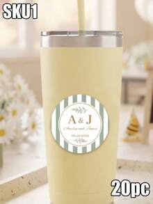 8/20/40pc Personalized Custom Monogram Wedding Stickers, Custom Names Date Round Sealing Labels, Green Stripe Floral Pattern, Wedding Favor Souvenir Gift, For Bride Groom Wedding Guests, Envelope Cup Gift Box Matchbox, Wedding Party Decor Stickers - Multicolor - View 16