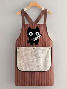 Cute Kitten Apron, Striped Apron, Easy To Wear,Kitchen Apron With Detachable Towels Black Cat Holding Knife With Two Pockets Durable And Easy To Clean, Ideal For Baking, Cooking, Home And Restaurant Use, Holiday Gift, Chef's Essential Apron - Multicolor - View 12