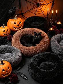 Gothic Coffin Shaped Pet Cat Bed, Soft Plush Warm Mat Bed, Cross Embroidery, Halloween Theme Anti-Slip Sleeping Nest, Suitable For Kittens And Young Cats - Multicolor - View 8