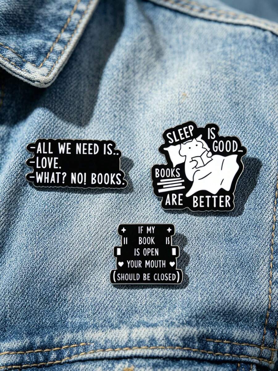 QIHOO 1pc Funny Book Lover Enamel Pin, Sarcastic Reading Quote Brooch, Black Cartoon Cat Lapel Pin, Bookworm Jewelry Gift For Backpack/Jacket - Multicolor - View 1